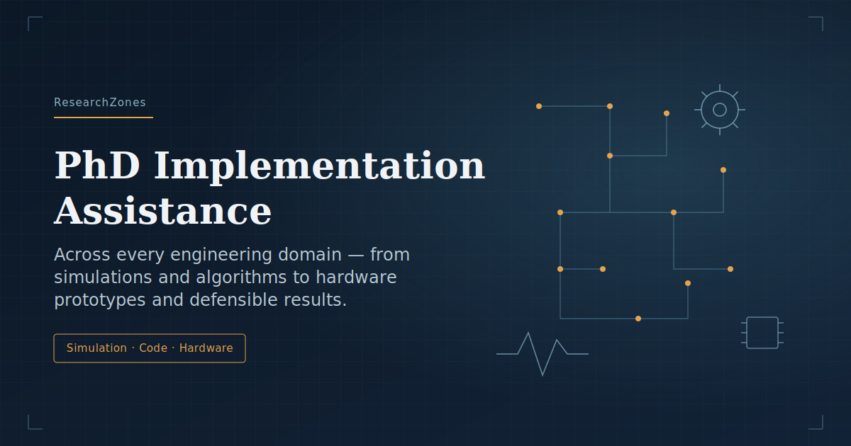 PhD implementation assistance across engineering domains — ResearchZones support for simulations, algorithms, and hardware prototypes