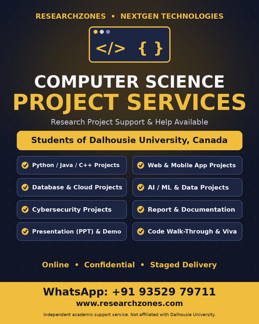 Computer Science Project Help for Dalhousie University Students — Research Project Support, Code, Report & Demo, PPT, Poster